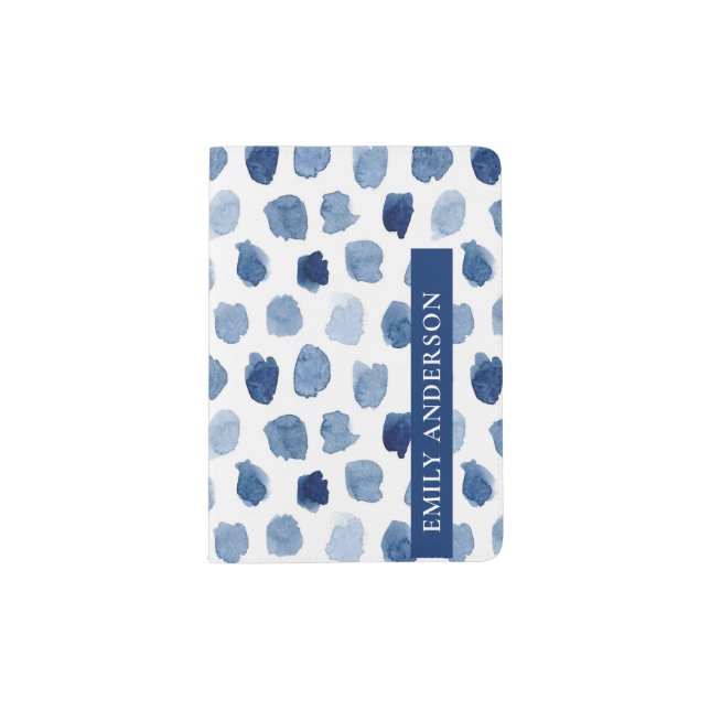 ORGANIC NAVY BLUE INDIGO DOTS TIE DYE PATTERN PASSPORT HOLDER (Front)