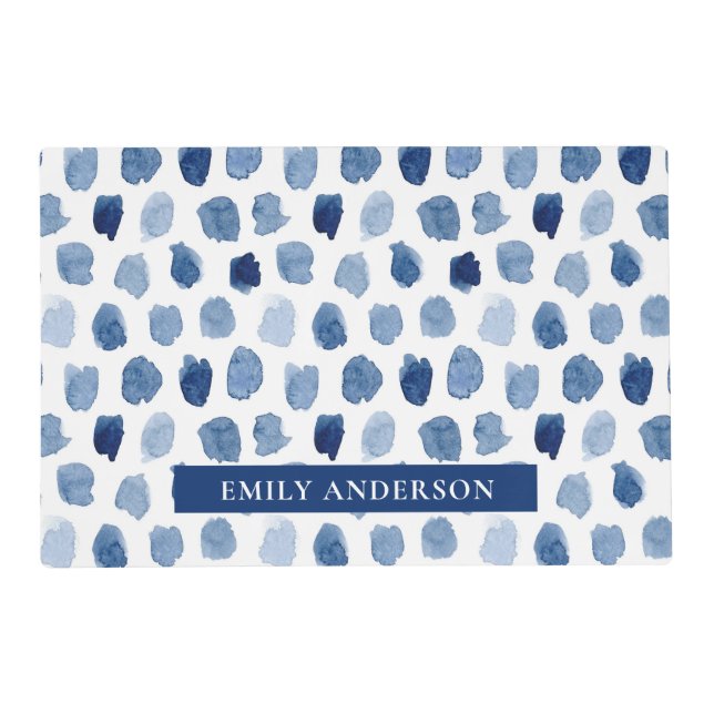 ORGANIC NAVY BLUE INDIGO DOTS TIE DYE PATTERN PLACEMAT (Front)