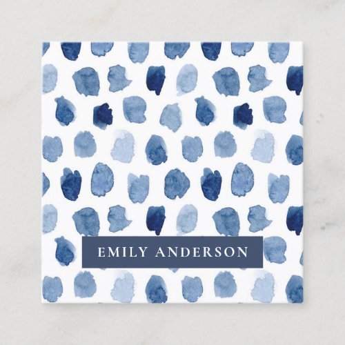 ORGANIC NAVY BLUE INDIGO DOTS TIE DYE PATTERN SQUARE BUSINESS CARD