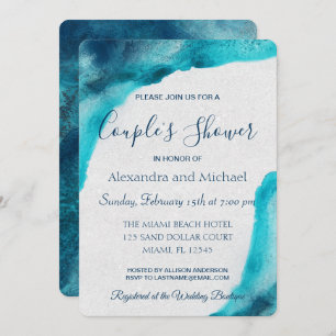 Organic Ocean Blue Watercolor Couple's Shower Invitation