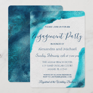 Organic Ocean Blue Watercolor Engagement Party Invitation