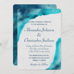 Organic Ocean Blue Watercolor Wedding Invitation