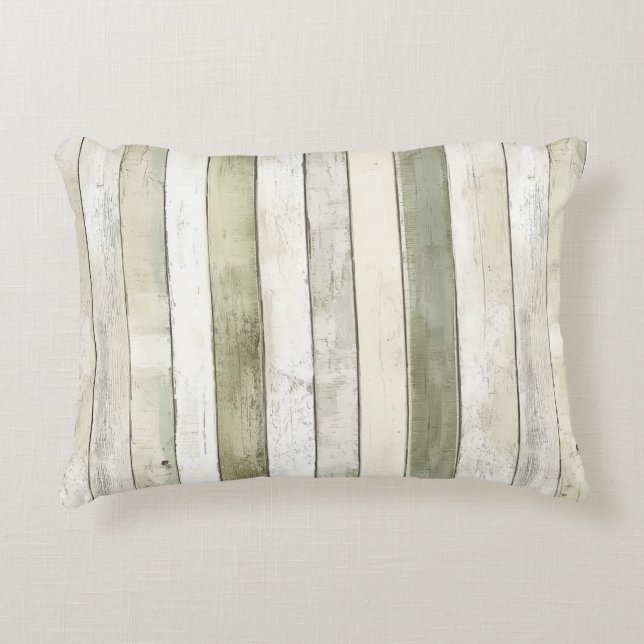 Organic Olive Ivory Faux Wood Stripes Christmas Accent Pillow (Front)