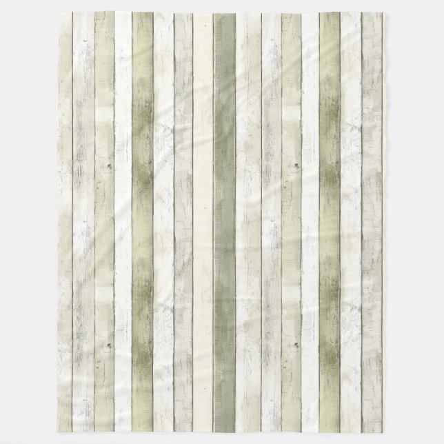 Organic Olive Ivory Faux Wood Stripes Christmas Fleece Blanket (Front)