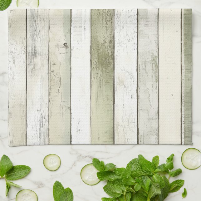 Organic Olive Ivory Faux Wood Stripes Christmas Kitchen Towel (Folded)