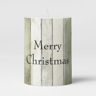 Organic Olive Ivory Faux Wood Stripes Christmas Pillar Candle
