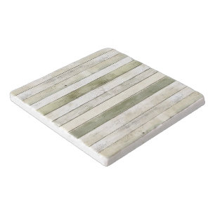 Organic Olive Ivory Faux Wood Stripes Christmas Trivet