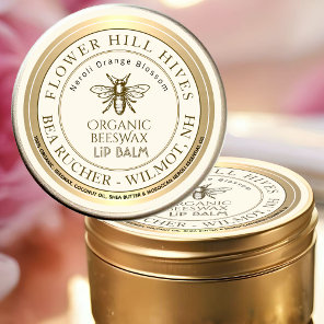 Organic Orange Blossom Beeswax Lip Balm with Bee  Classic Round Sticker