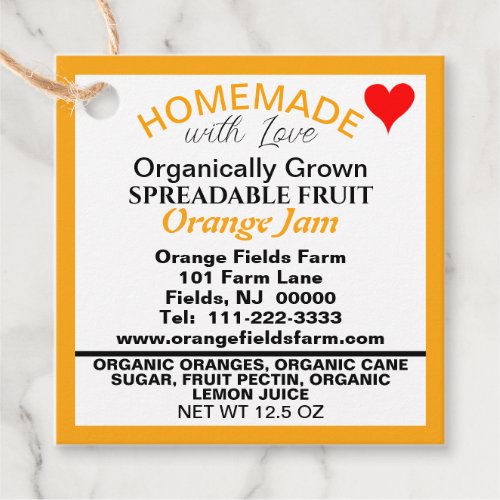 Organic Orange Jam Canning Favor Tags