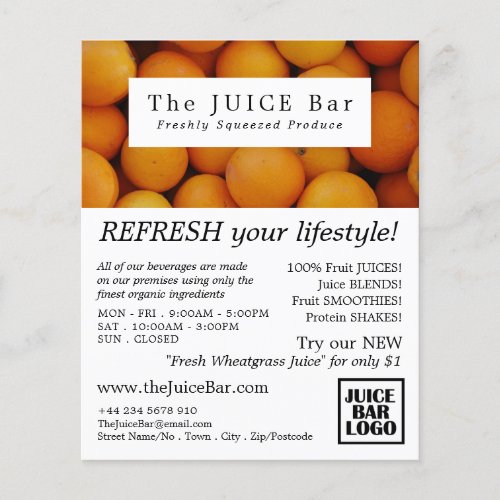 Organic Oranges Juice Bar Advertising Flyer