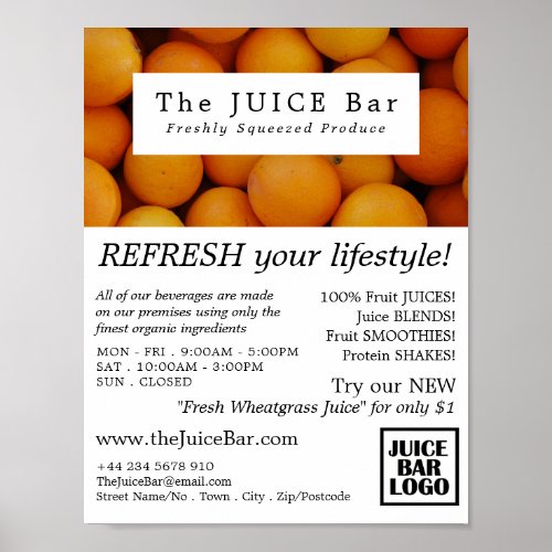 Organic Oranges Juice Bar Advertising Poster