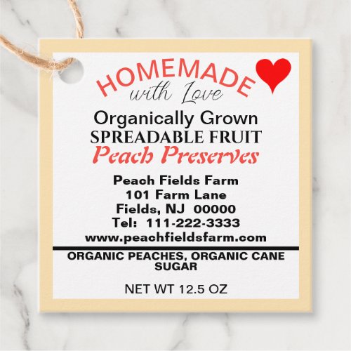 Organic Peach Preserves Red Orange Canning Favor Tags