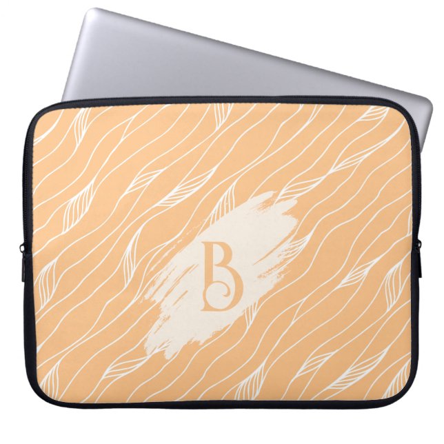 Organic Peach Waves Design, Monogram Customization Laptop Sleeve (Front)