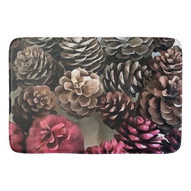 Organic Pine Cone Holiday Ornaments Painting Bath Mat (Front)