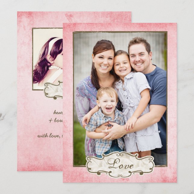 Organic Pink Grunge Double Sided Photo Holiday (Front/Back)