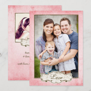 Organic Pink Grunge Double Sided Photo Holiday Card