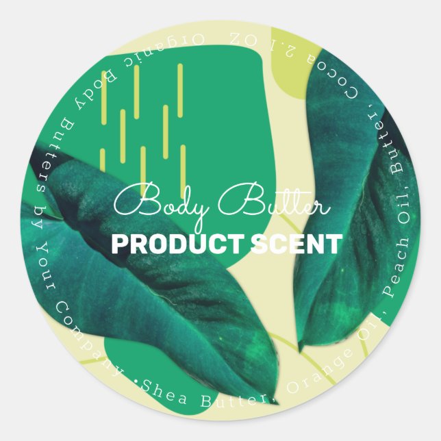 Organic Plant Leaf Body Butter Bath Soap Branding Classic Round Sticker (Front)