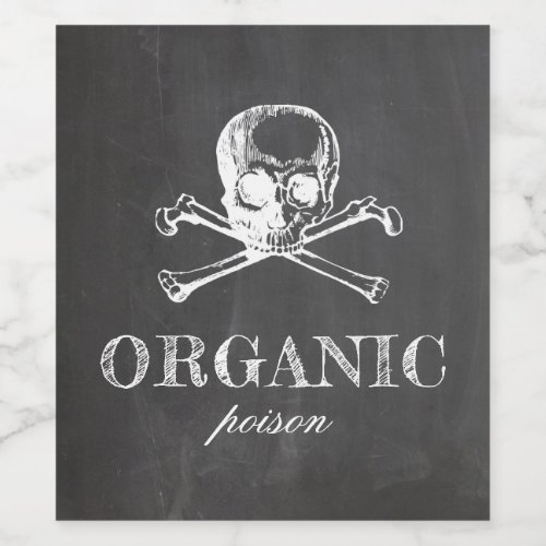 Organic poison Chalkboard Halloween party Skull Wine Label