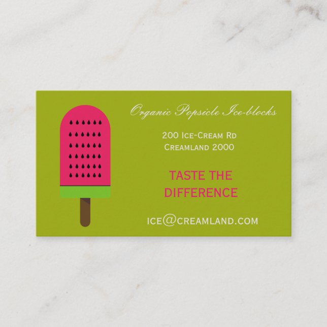 Organic popsicle ice-block shop or business card (Front)