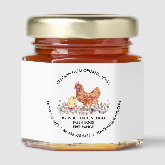 Organic Poultry Farm Art | Watercolor Chicken Logo Honey Jar Favors
