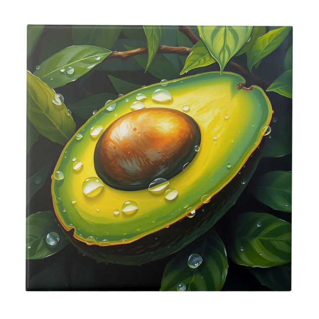 Organic Raingrown Avocado with Dewdrops Ceramic Tile (Front)