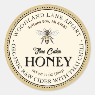 Organic Raw Fire Cider Honey Thai Chili Queen Bee Classic Round Sticker