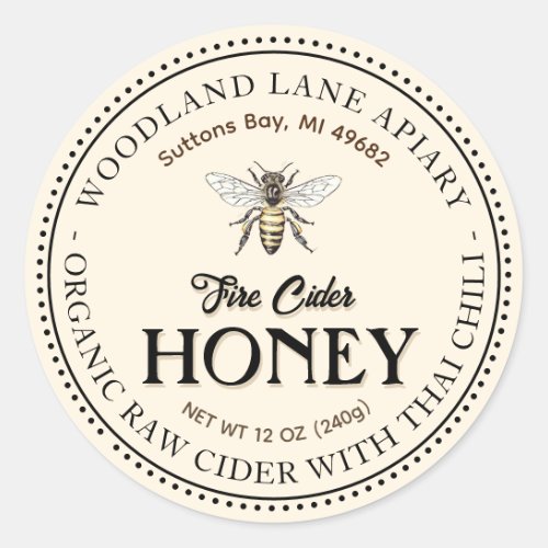 Organic Raw Fire Cider Honey Thai Chili Queen Bee Classic Round Sticker
