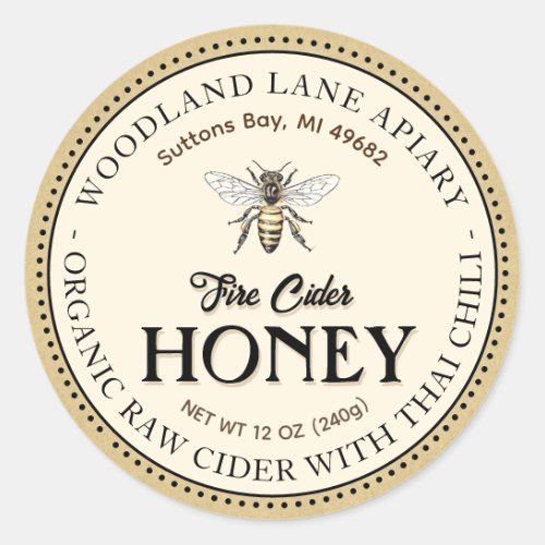 Organic Raw Fire Cider Honey Thai Chili Queen Bee Classic Round Sticker