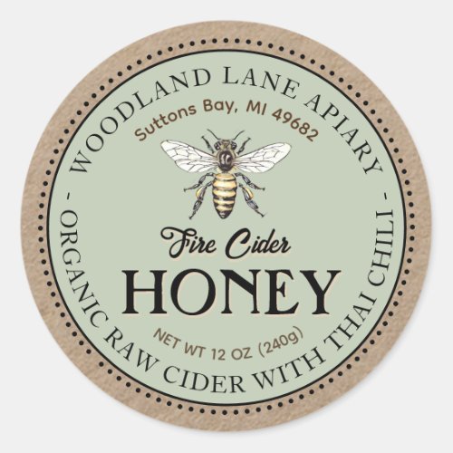 Organic Raw Fire Cider Honey Thai Chili Queen Bee Classic Round Sticker