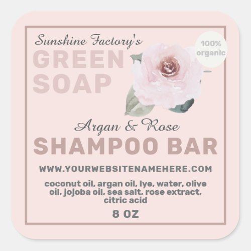 Organic Rose Argan Soap Shampoo Bar Pastel Pink Square Sticker
