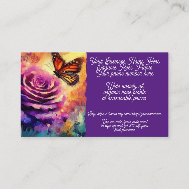 Organic Rose Plant Shrub Shop Sales Etsy  Business Card (Front)