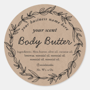 Organic rustic wreath body butter classic round sticker