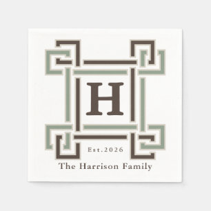 Organic Sage Taupe Monogram Family Name Napkins