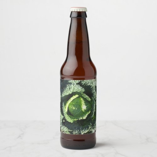 Organic Savoy cabbage in field Beer Bottle Label