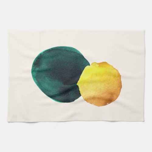 Organic Shape Abstract Watercolor Yellow Green Kitchen Towel