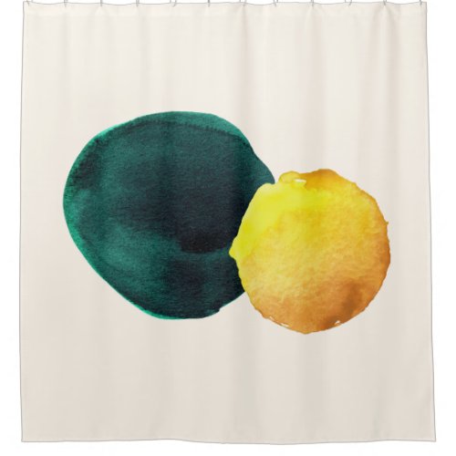 Organic Shape Abstract Watercolor Yellow Green Shower Curtain