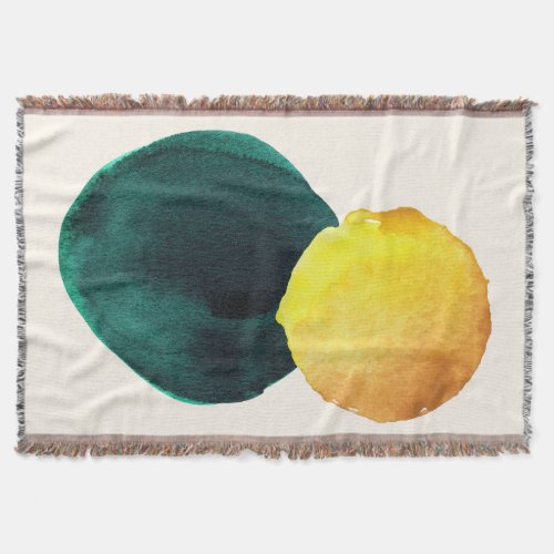 Organic Shape Abstract Watercolor Yellow Green Throw Blanket