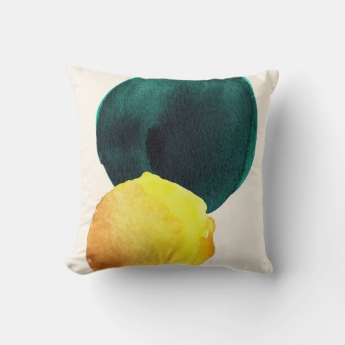 Organic Shape Abstract Watercolor Yellow Green Throw Pillow