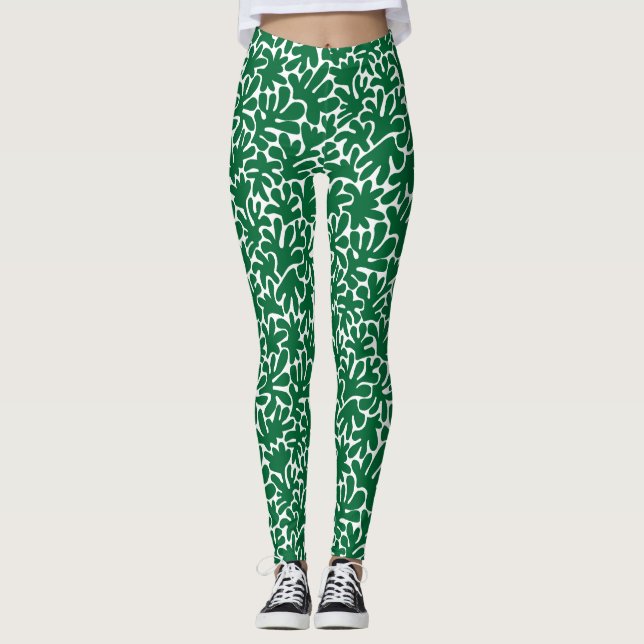 Organic Shapes Abstract 240822 - Forest Green Leggings (Front)