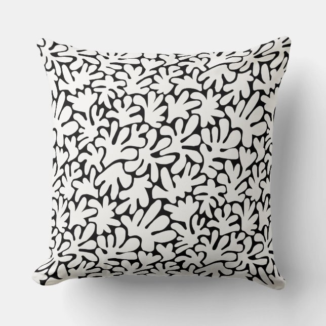 Organic Shapes Abstract 240822 - White on Black Throw Pillow (Front)