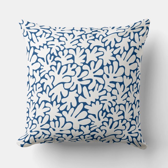 Organic Shapes Abstract 240822 - White on Indigo  Throw Pillow (Front)