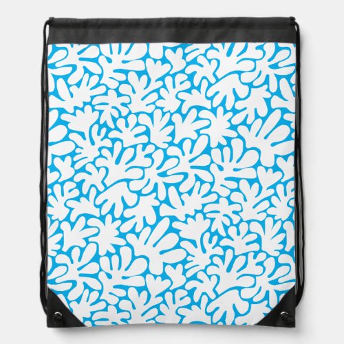 Organic Shapes Abstract 240822 _ White on Sky Blue Drawstring Bag