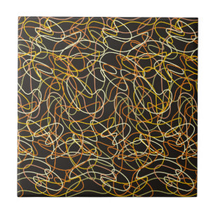 Organic Shapes in Orange, Gold & Yellow on Black Tile