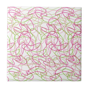 Organic Shapes in Pink, Gold and Green White Backg Ceramic Tile