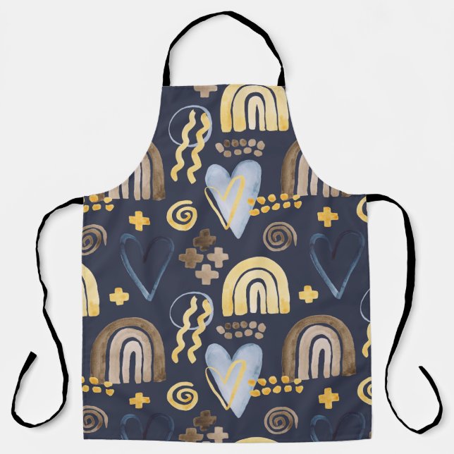 Organic shapes naive pattern with rainbow, heart.  apron (Front)