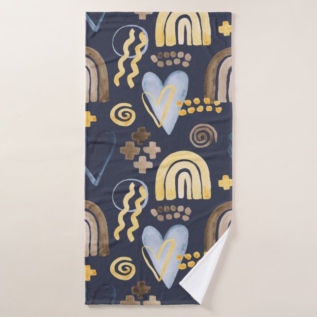 Organic shapes naive pattern with rainbow, heart.  bath towel (Bath Towel)