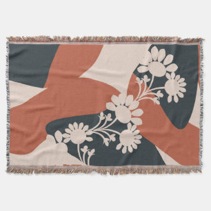 Organic Shapes Warm Tones Bohemian Floral Throw Blanket