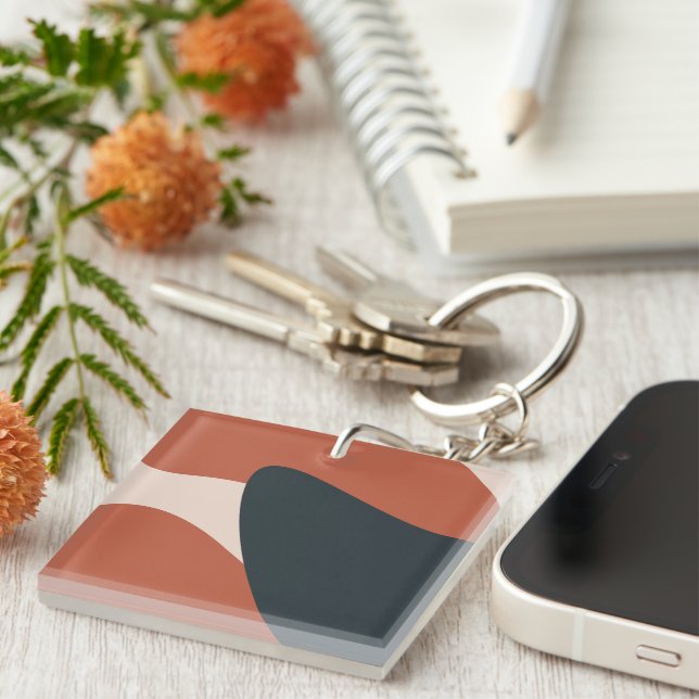 Organic Shapes Warm Tones Modern Keychain (Front Right)