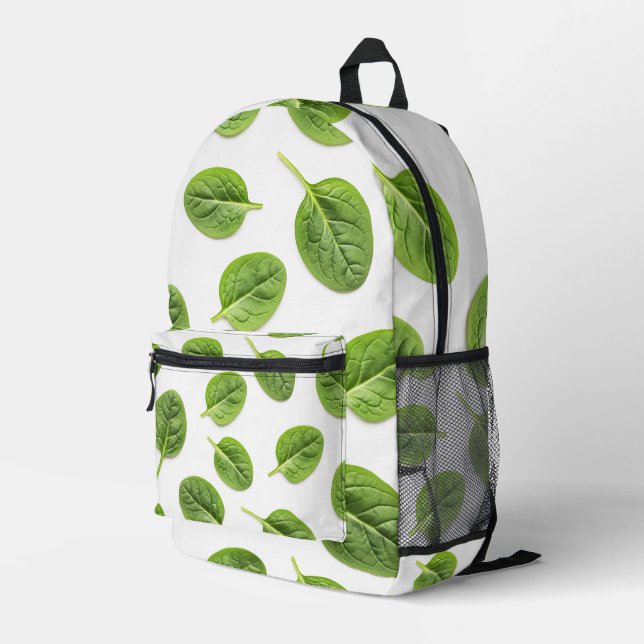 Organic Spinach Leaf Seamless Pattern Printed Backpack (Back Corner Right)