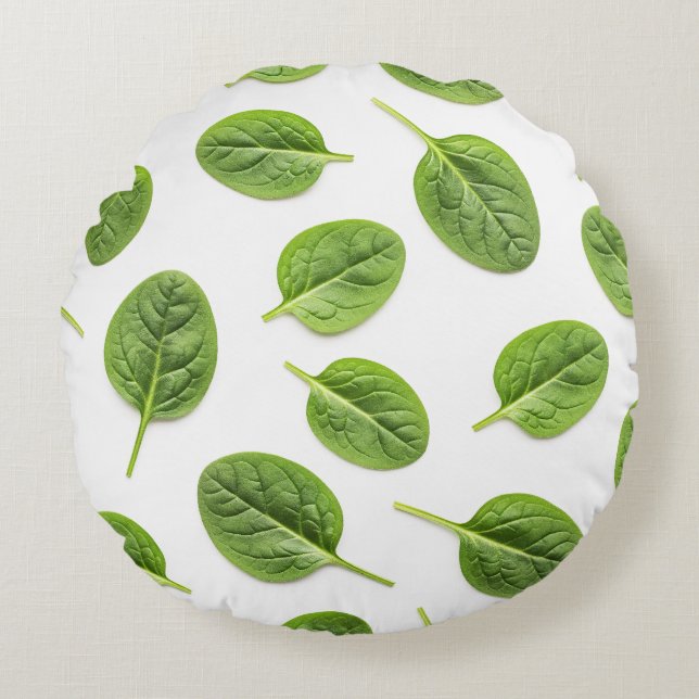 Organic Spinach Leaf Seamless Pattern Round Pillow (Front)